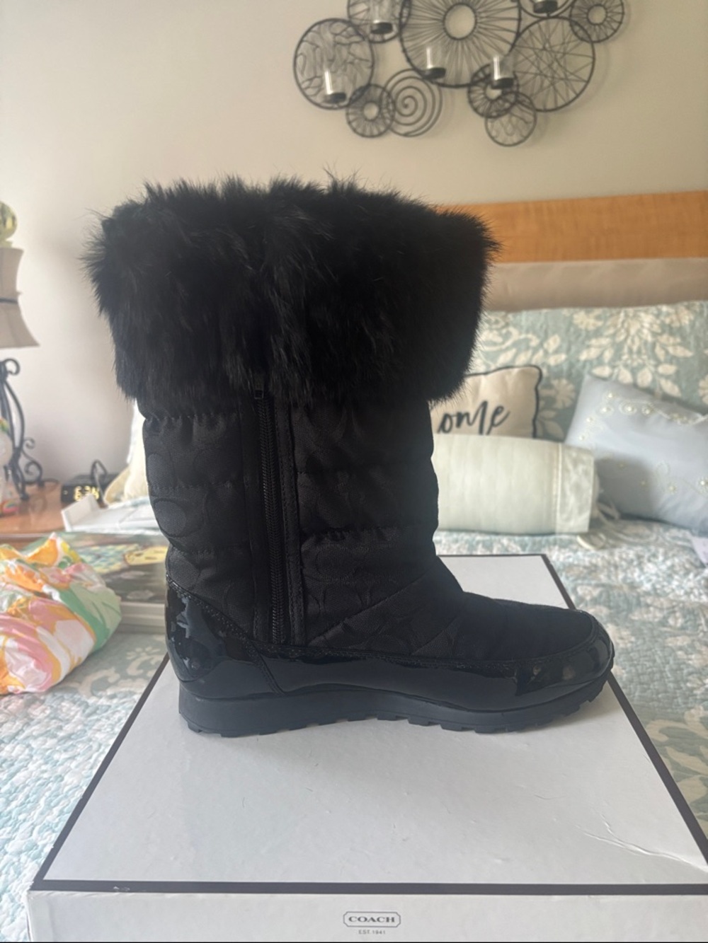 Coach Black Quilted Faux-Fur Trim Winter Boots - Picture 4 of 4